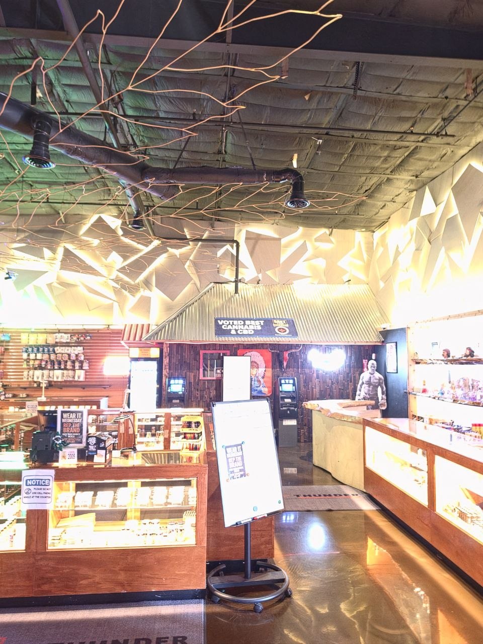 Inside a Thunder Cannabis shop showing the retail counter and product display